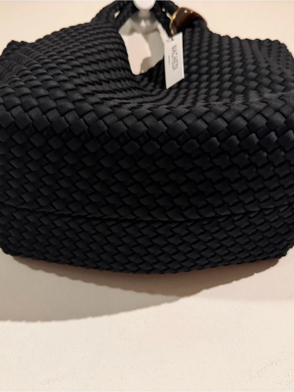 $375 Nachedi St. barths Black Woven Tote Bag - Elegant Everyday Carry Rare
